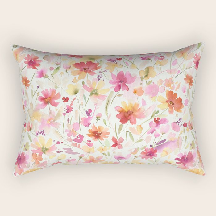 Natural Haze Spring Meadow Cosmos Wildflowers Magenta Red Yellow Rectangular Pillow Gallery Image 1