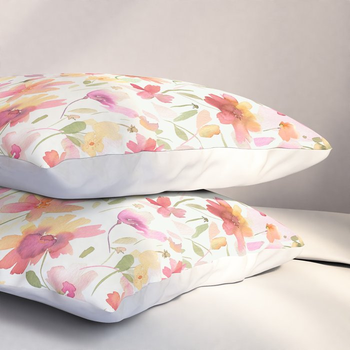 Natural Haze Spring Meadow Cosmos Wildflowers Magenta Red Yellow Pillow Sham Gallery Image 3