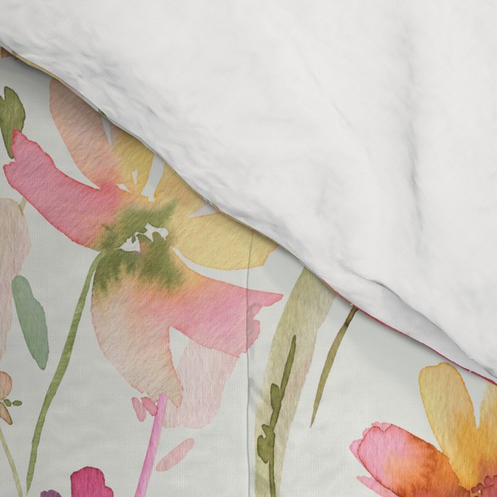 Natural Haze Spring Meadow Cosmos Wildflowers Magenta Red Yellow Comforter Gallery Image 4