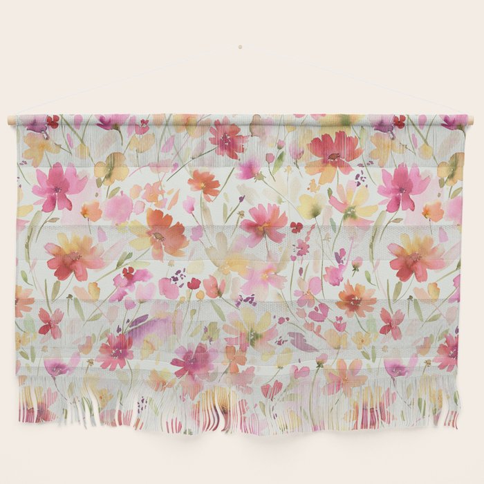 Natural Haze Spring Meadow Cosmos Wildflowers Magenta Red Yellow Wall Hanging Gallery Image 1