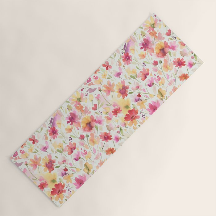 Natural Haze Spring Meadow Cosmos Wildflowers Magenta Red Yellow Yoga Mat Gallery Image 1