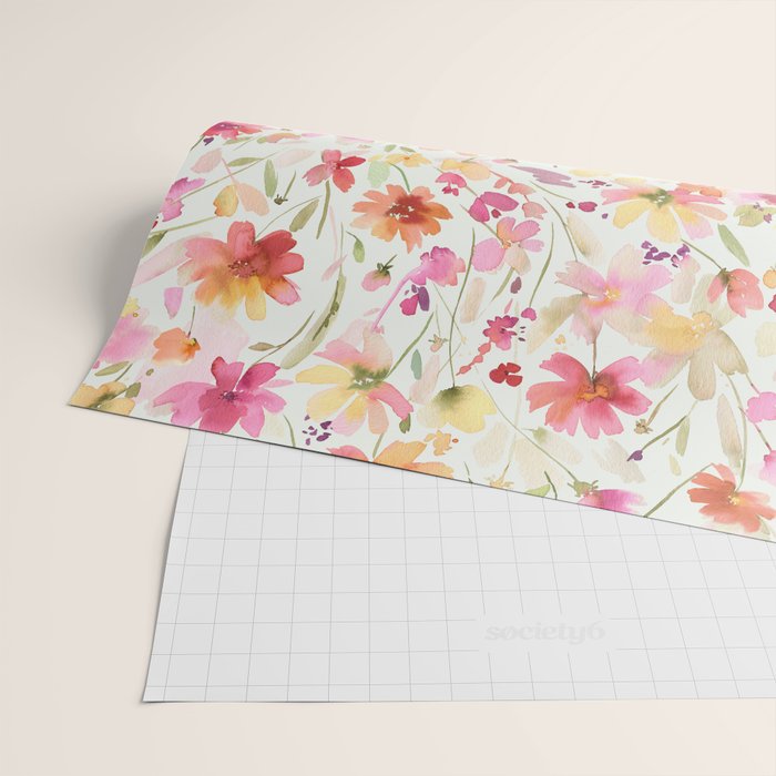 Natural Haze Spring Meadow Cosmos Wildflowers Magenta Red Yellow Wrapping Paper Gallery Image 2