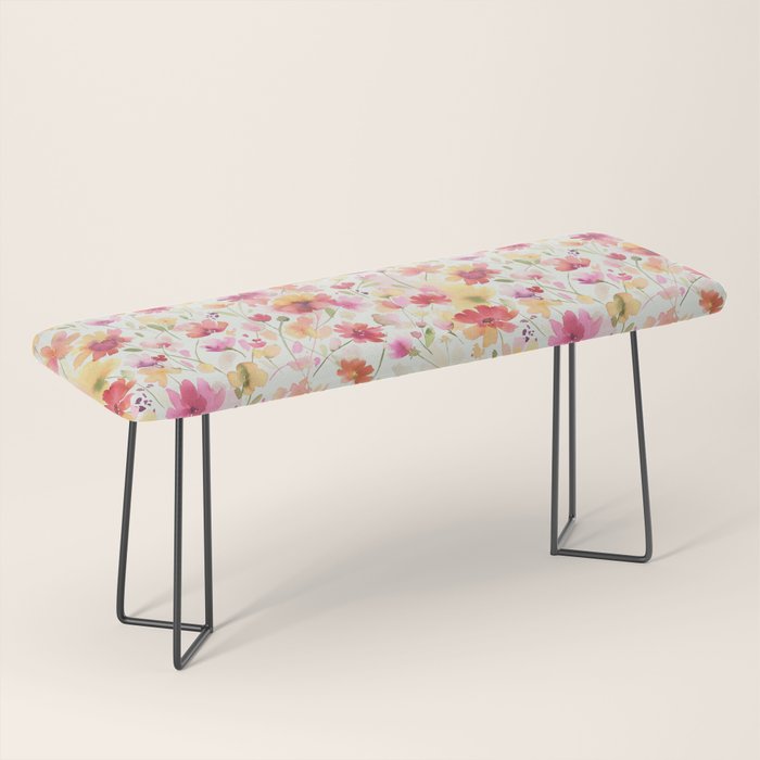 Natural Haze Spring Meadow Cosmos Wildflowers Magenta Red Yellow Bench Gallery Image 1