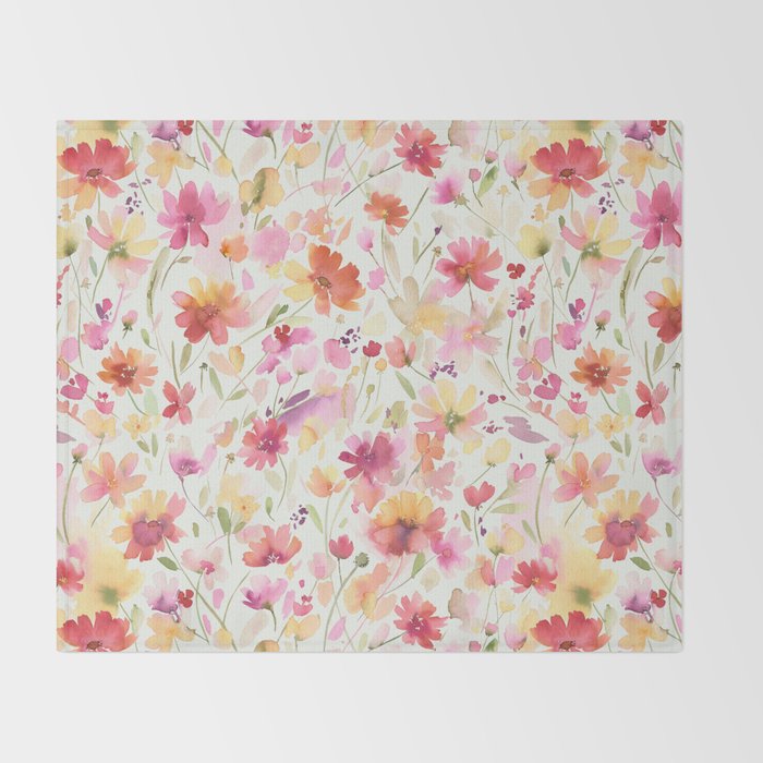 Natural Haze Spring Meadow Cosmos Wildflowers Magenta Red Yellow Throw Blanket Gallery Image 2
