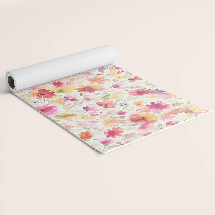 Natural Haze Spring Meadow Cosmos Wildflowers Magenta Red Yellow Yoga Mat Gallery Image 2