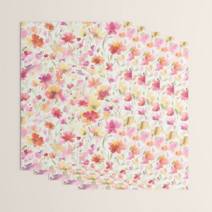 Natural Haze Spring Meadow Cosmos Wildflowers Magenta Red Yellow Wrapping Paper Gallery Image 3