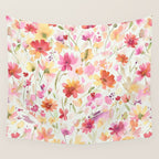 Natural Haze Spring Meadow Cosmos Wildflowers Magenta Red Yellow Wall Tapestry Gallery Image 4