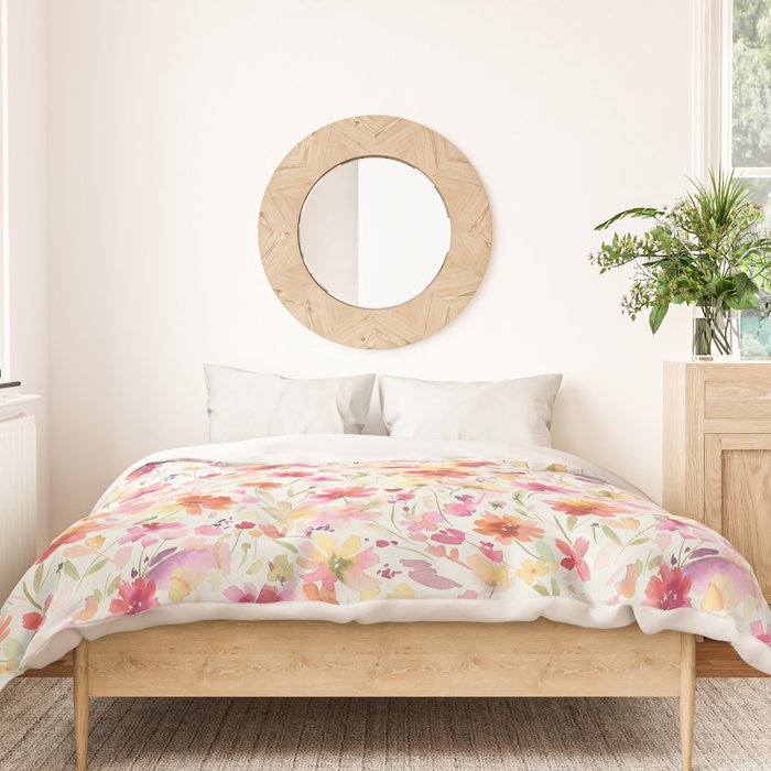 Natural Haze Spring Meadow Cosmos Wildflowers Magenta Red Yellow Duvet Cover Gallery Image 3
