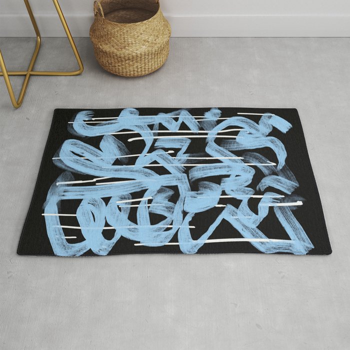 Blue abstract calligraphy Rug Gallery Image 1