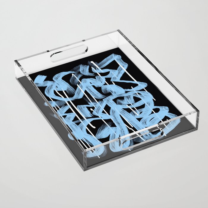 Blue abstract calligraphy Acrylic Tray Gallery Image 1