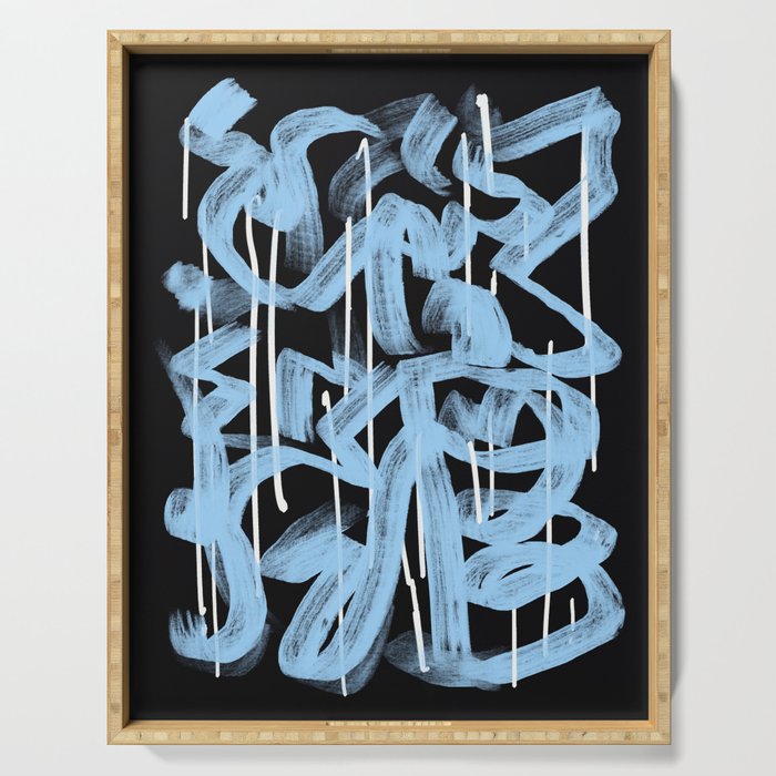 Blue abstract calligraphy Serving Tray Gallery Image 1