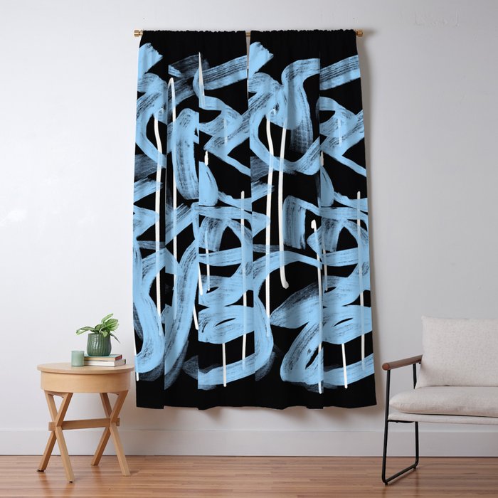 Blue abstract calligraphy Window Curtain Gallery Image 1