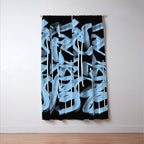 Blue abstract calligraphy Window Curtain Gallery Image 3