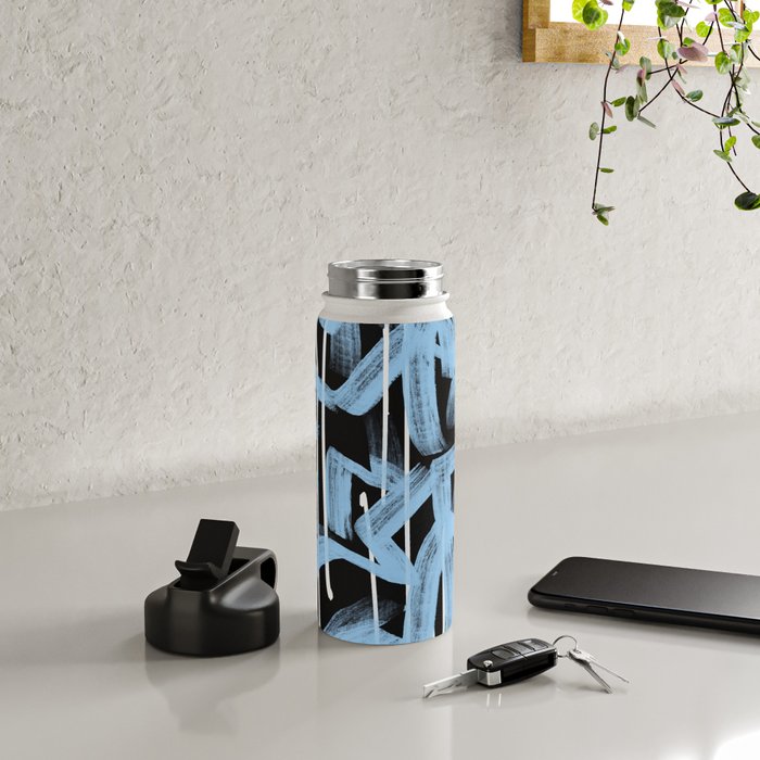 Blue abstract calligraphy Water Bottle Gallery Image 4