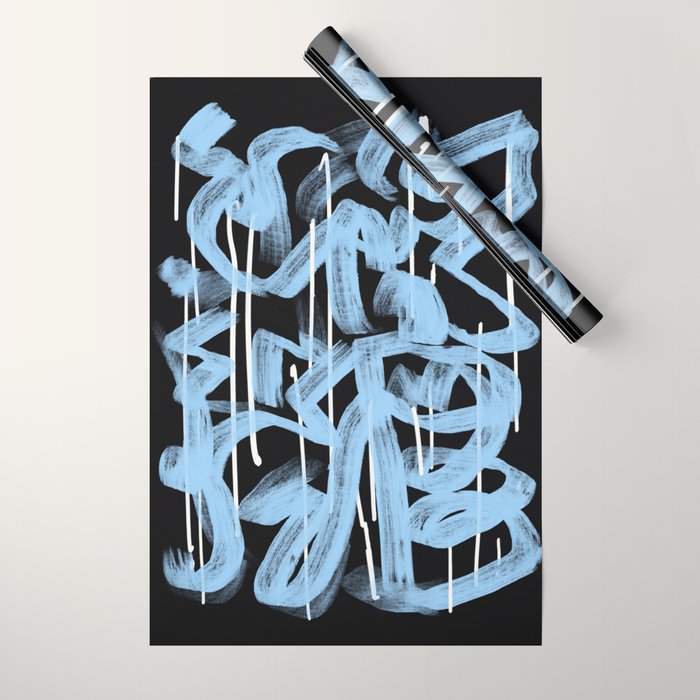 Blue abstract calligraphy Wrapping Paper Gallery Image 1