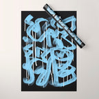 Blue abstract calligraphy Wrapping Paper Gallery Image 1