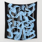 Blue abstract calligraphy Wall Tapestry Gallery Image 4