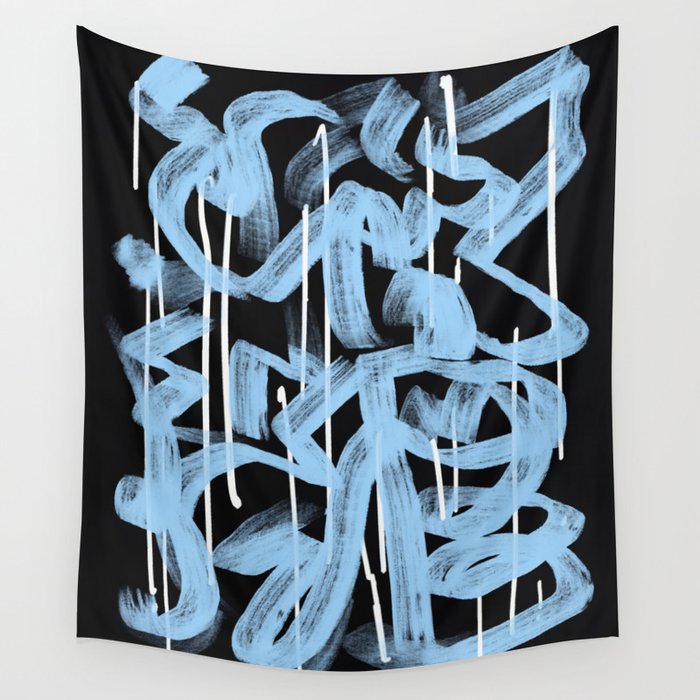 Blue abstract calligraphy Wall Tapestry Gallery Image 4