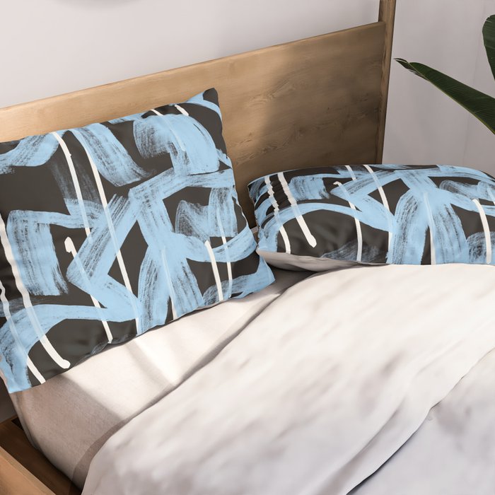 Blue abstract calligraphy Pillow Sham Gallery Image 2