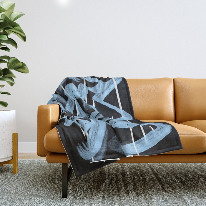 Blue abstract calligraphy Throw Blanket Gallery Image 1