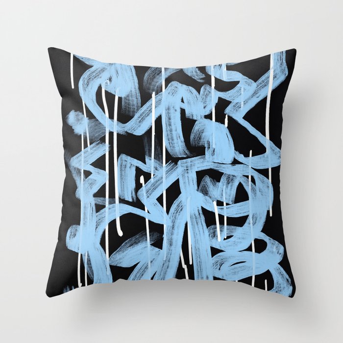 Blue abstract calligraphy Throw Pillow Gallery Image 1