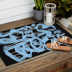Blue abstract calligraphy Outdoor Rug Gallery Image 2