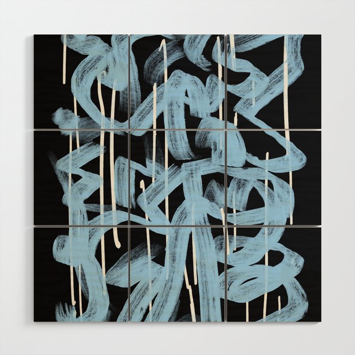 Blue abstract calligraphy Wood Wall Art Gallery Image 1