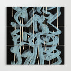 Blue abstract calligraphy Wood Wall Art Gallery Image 1