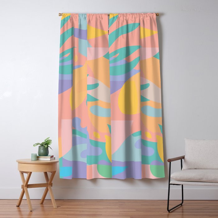 Lemons in Amalfi / Abstract shapes, Pink, Turquoise, Yellow, Lavender Window Curtain Gallery Image 1