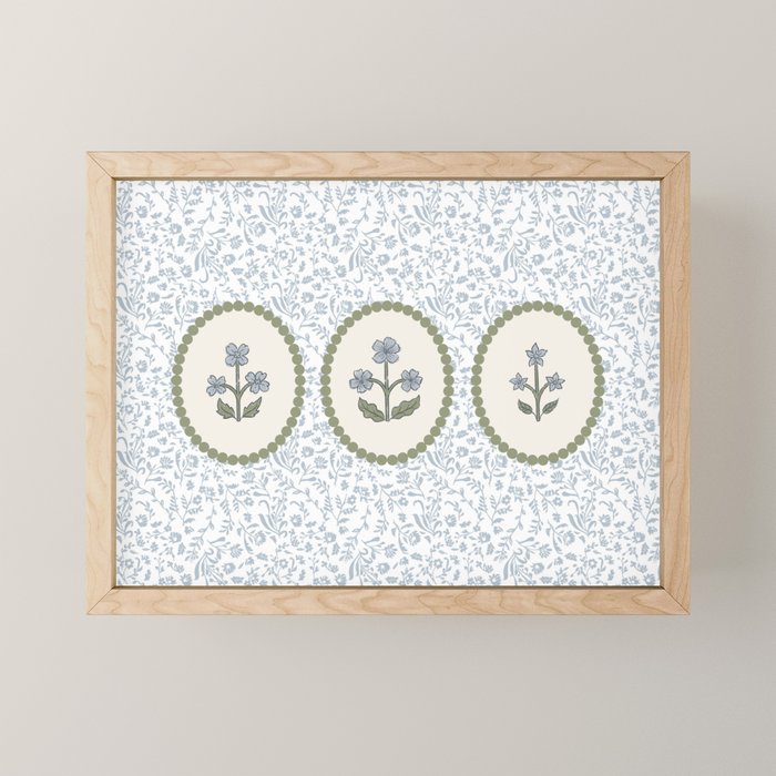 Ditsy Block Print Floral Tryptich Mini Art Print Gallery Image 1