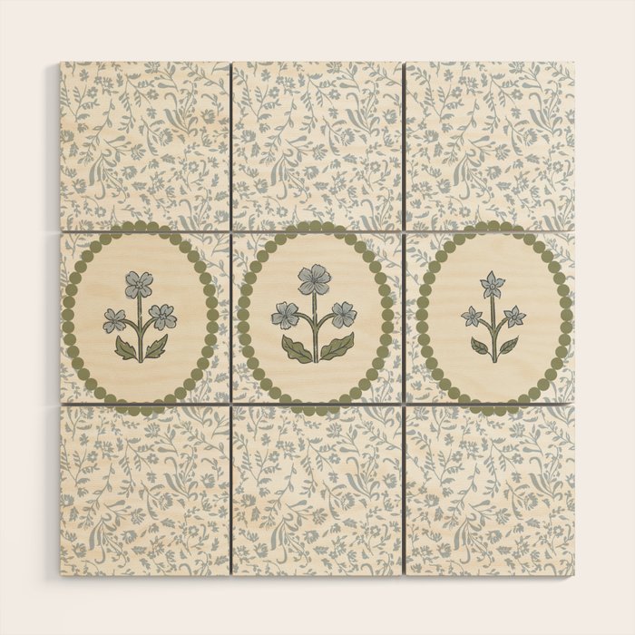Ditsy Block Print Floral Tryptich Wood Wall Art Gallery Image 1