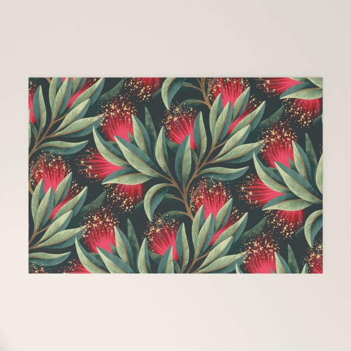 Pohutukawa - Red / Natural Green Welcome Mat Gallery Image 1