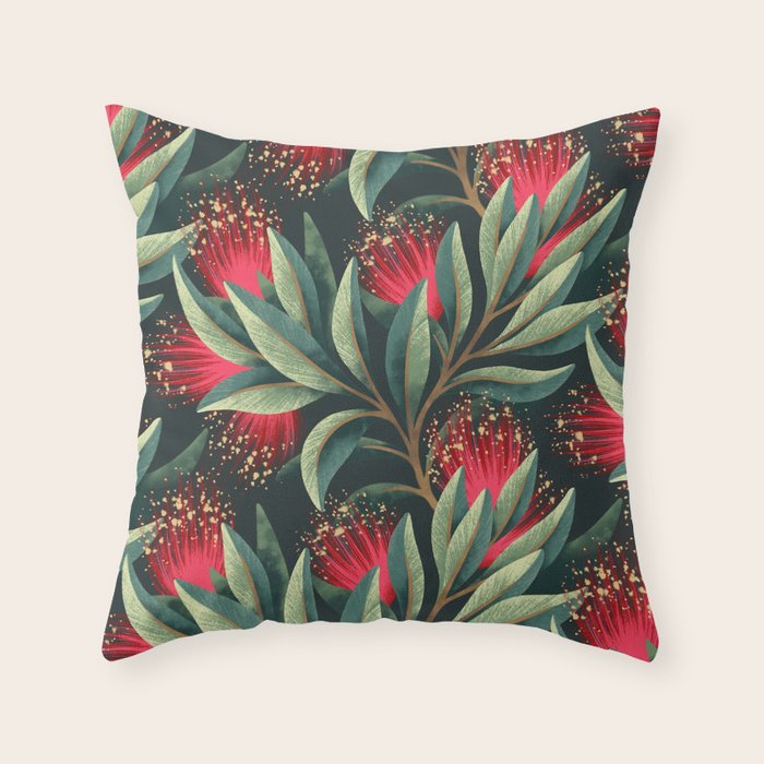 Pohutukawa - Red / Natural Green Throw Pillow Gallery Image 6
