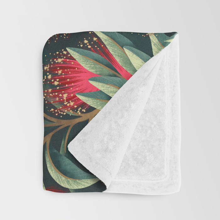 Pohutukawa - Red / Natural Green Throw Blanket Gallery Image 3