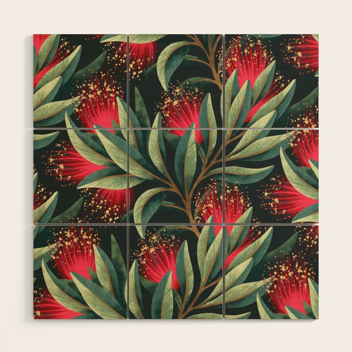 Pohutukawa - Red / Natural Green Wood Wall Art Gallery Image 1