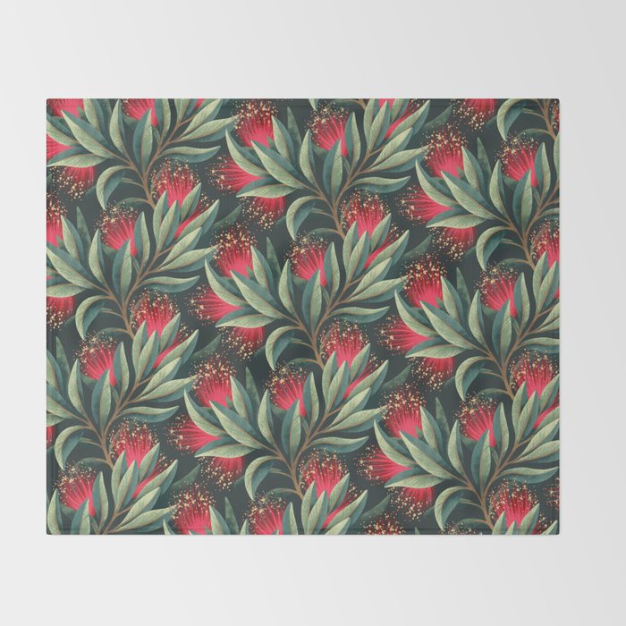 Pohutukawa - Red / Natural Green Throw Blanket Gallery Image 2