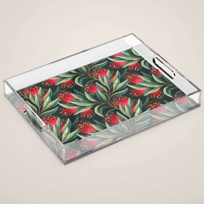 Pohutukawa - Red / Natural Green Acrylic Tray Gallery Image 1