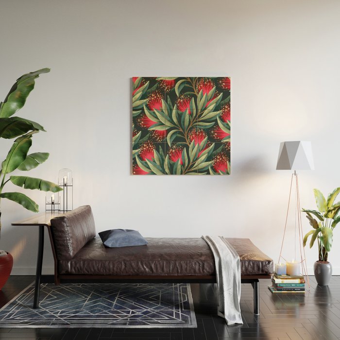 Pohutukawa - Red / Natural Green Wood Wall Art Gallery Image 2