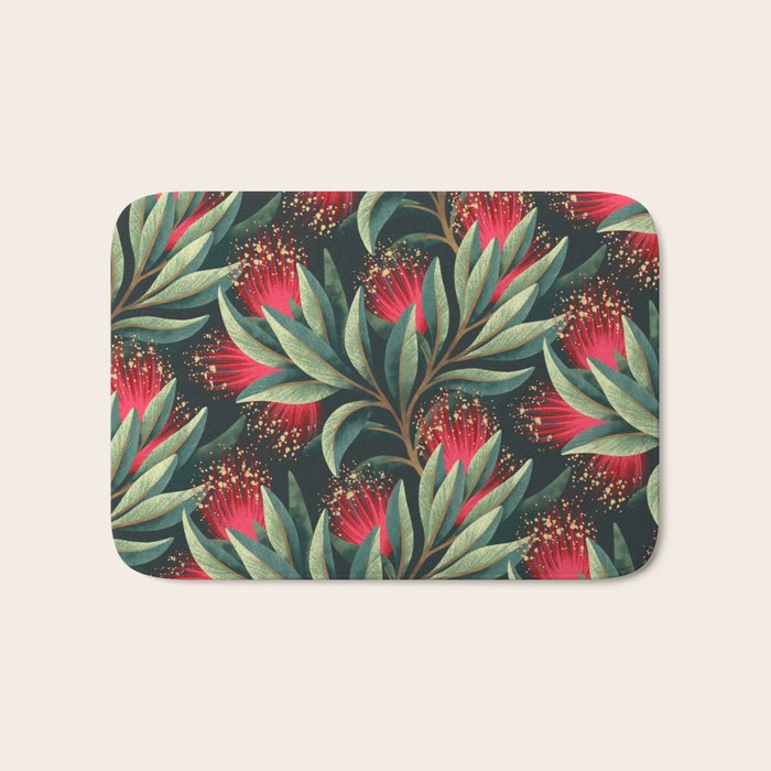 Pohutukawa - Red / Natural Green Bath Mat Gallery Image 1