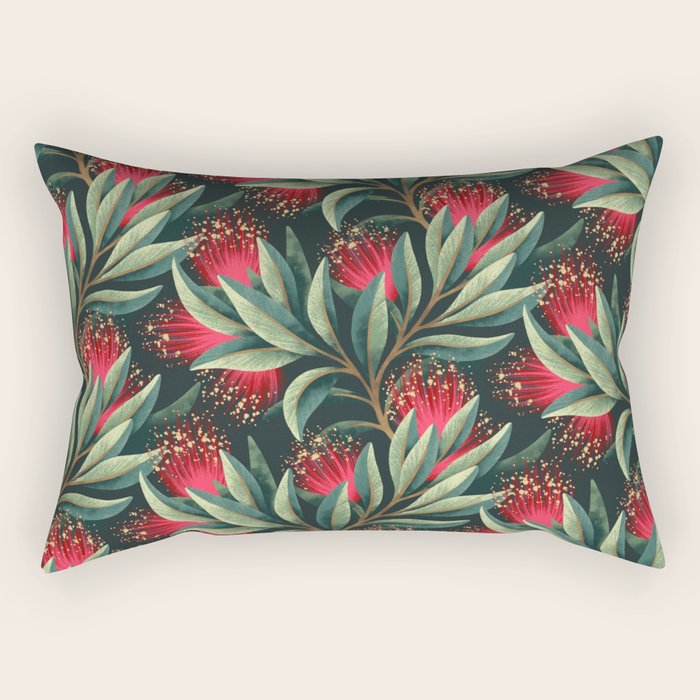 Pohutukawa - Red / Natural Green Rectangular Pillow