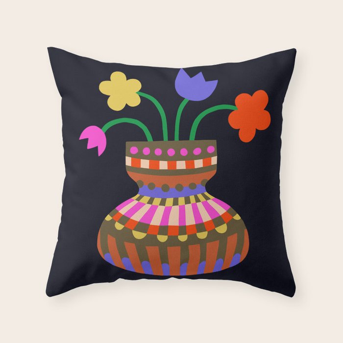 Folk Flower Vase Throw Pillow Gallery Image 6