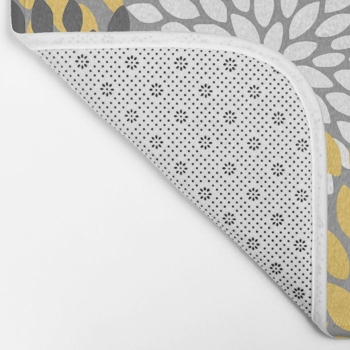 Modern Elegant Chic Floral Pattern, Soft Yellow, Gray, White Bath Mat Gallery Image 2