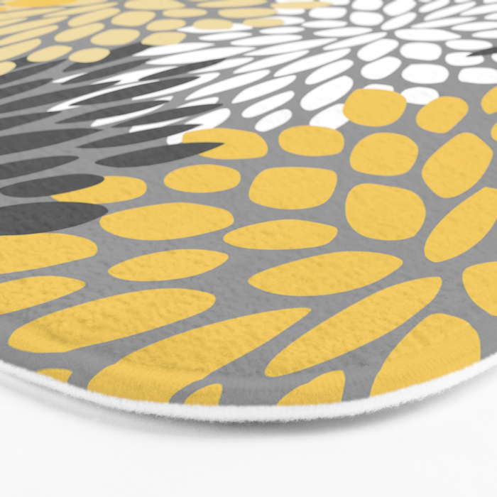 Modern Elegant Chic Floral Pattern, Soft Yellow, Gray, White Bath Mat Gallery Image 3