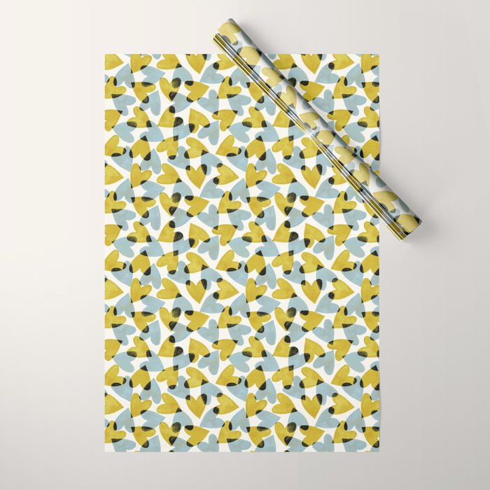 Linocut Hearts / Blue & Yellow Wrapping Paper Gallery Image 1