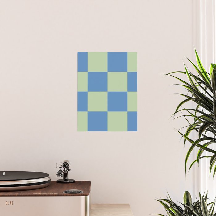 Blue and Light Green Checkerboard Pattern Poster Gallery Image 2