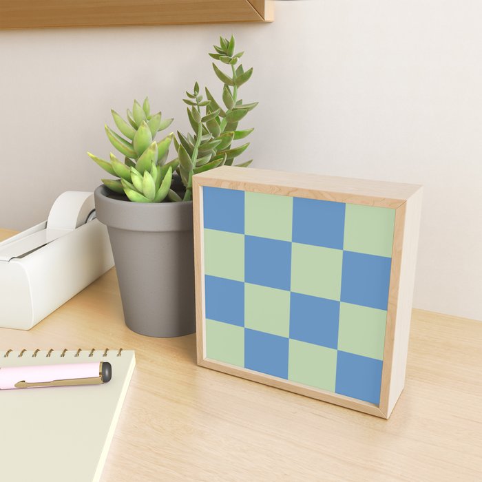 Blue and Light Green Checkerboard Pattern Mini Art Print Gallery Image 2