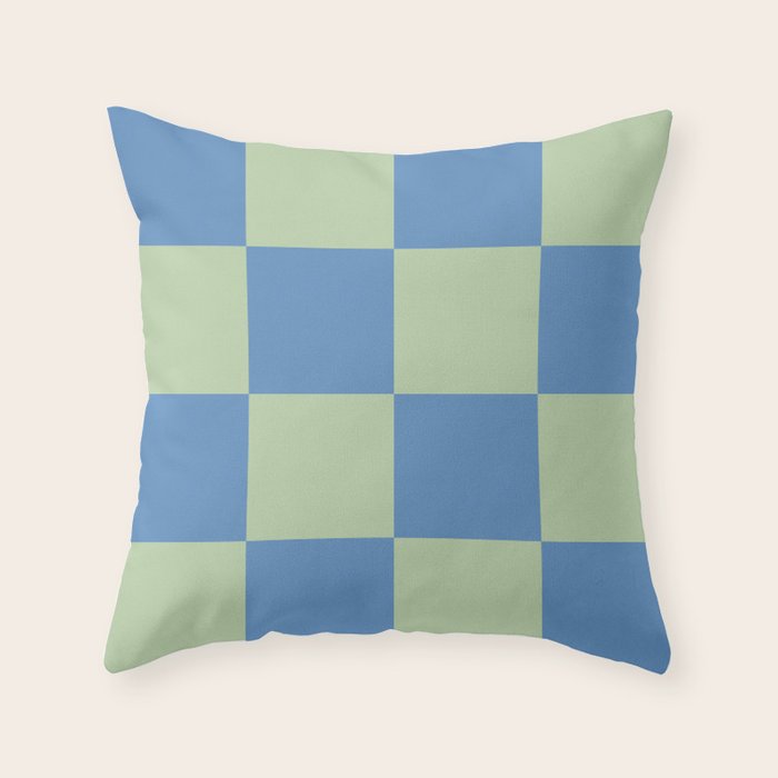 Blue and Light Green Checkerboard Pattern Throw Pillow Gallery Image 6