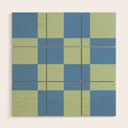 Blue and Light Green Checkerboard Pattern Wood Wall Art Gallery Image 1