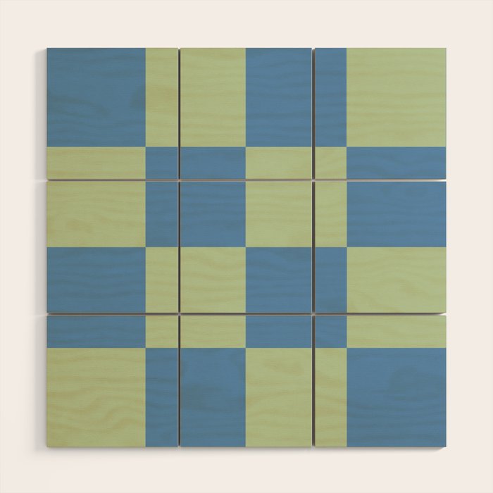 Blue and Light Green Checkerboard Pattern Wood Wall Art Gallery Image 1