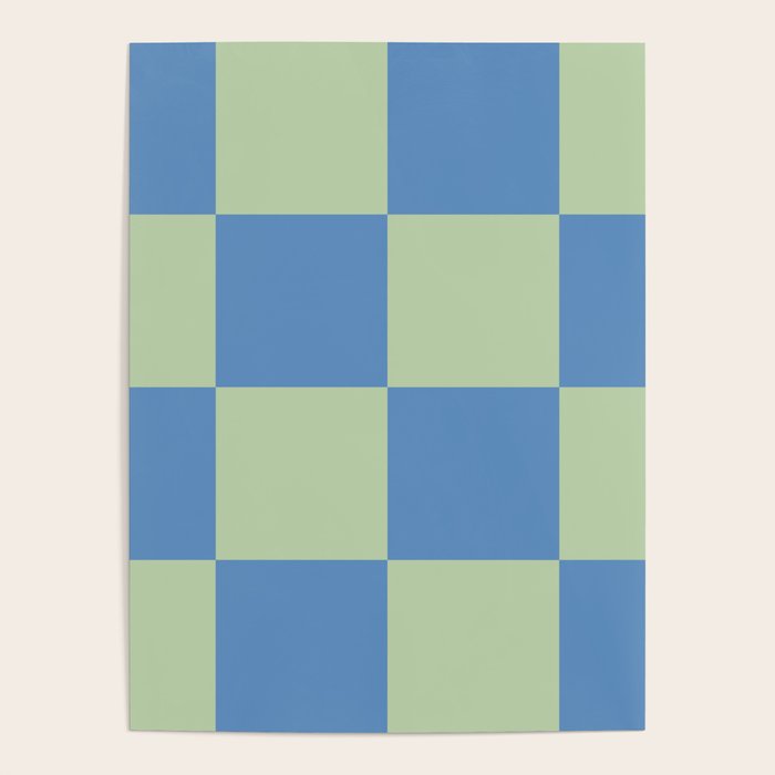 Blue and Light Green Checkerboard Pattern Poster Gallery Image 4
